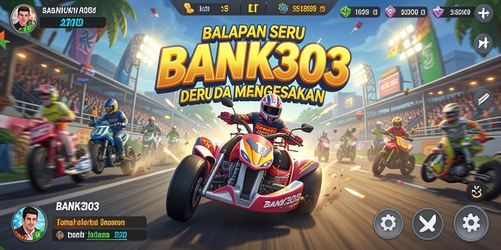 Gameplay seru dalam BANK303 dengan kendaraan balap yang bertenaga.