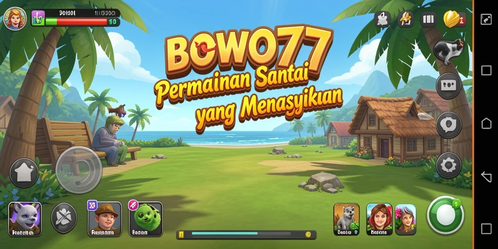 Tampilan gameplay BOWO77 dengan karakter yang unik.