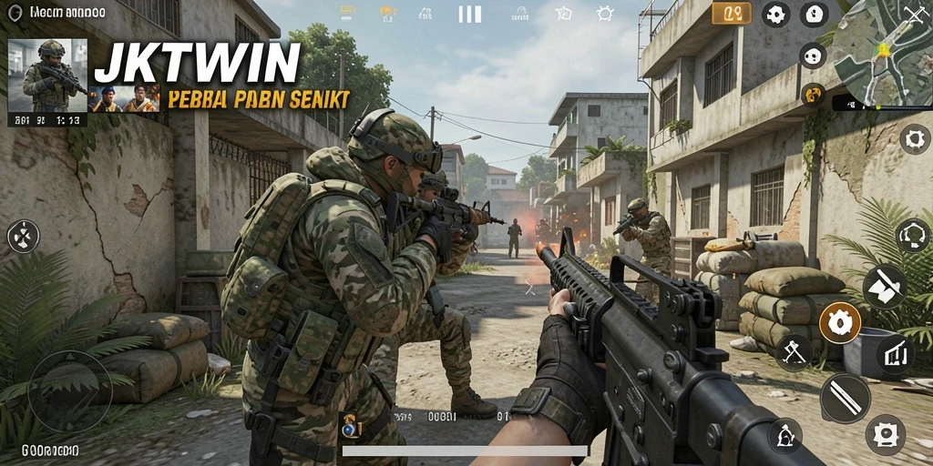 Tampilan gameplay intens dengan aksi tembak-menembak yang seru.