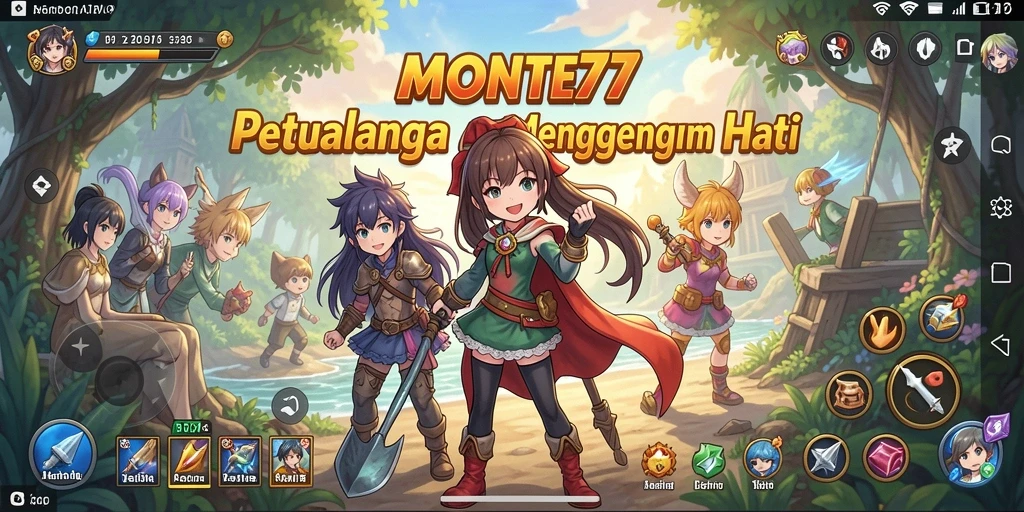 Tampilan gameplay <strong>MONTE77</strong> dengan karakter anime yang dinamis.