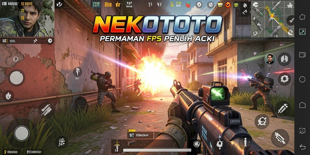 Tangkapan layar menampilkan aksi tembak-menembak dalam NEKOTOTO.
