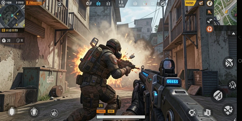 Tangkapan layar yang menunjukkan aksi mendebarkan dalam gameplay TPS OVO99.