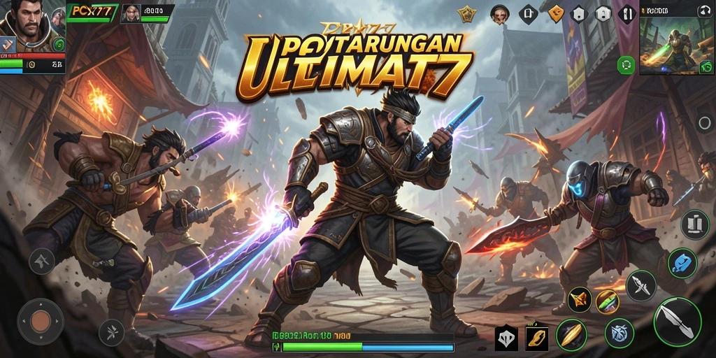 Screenshot utama PCX777 menampilkan aksi pertarungan yang intens dan grafis menakjubkan.