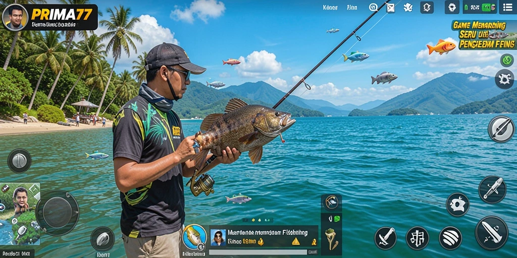 Gameplay seru dalam PRIMA77 saat menangkap ikan di laut.