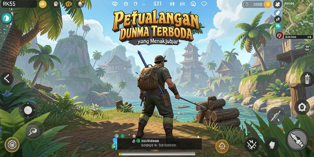 Tampilan gameplay RK55 di dunia terbuka yang penuh petualangan.