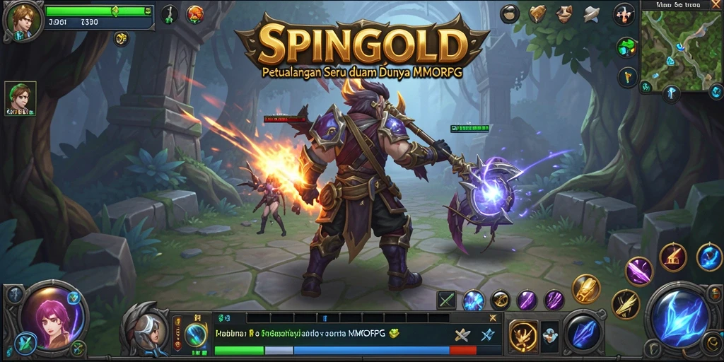 Tangkapan layar gameplay SPINGOLD yang menampilkan pertempuran epik.